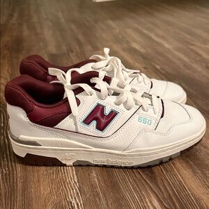 New Balance White and Maroon Sneakers